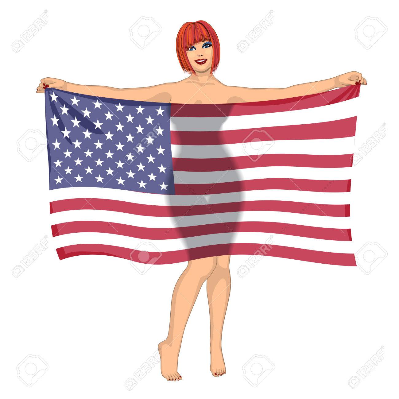 アメリカの問アメリカの旗の後ろにセクシーな女の子のイラスト素材 ベクタ Image