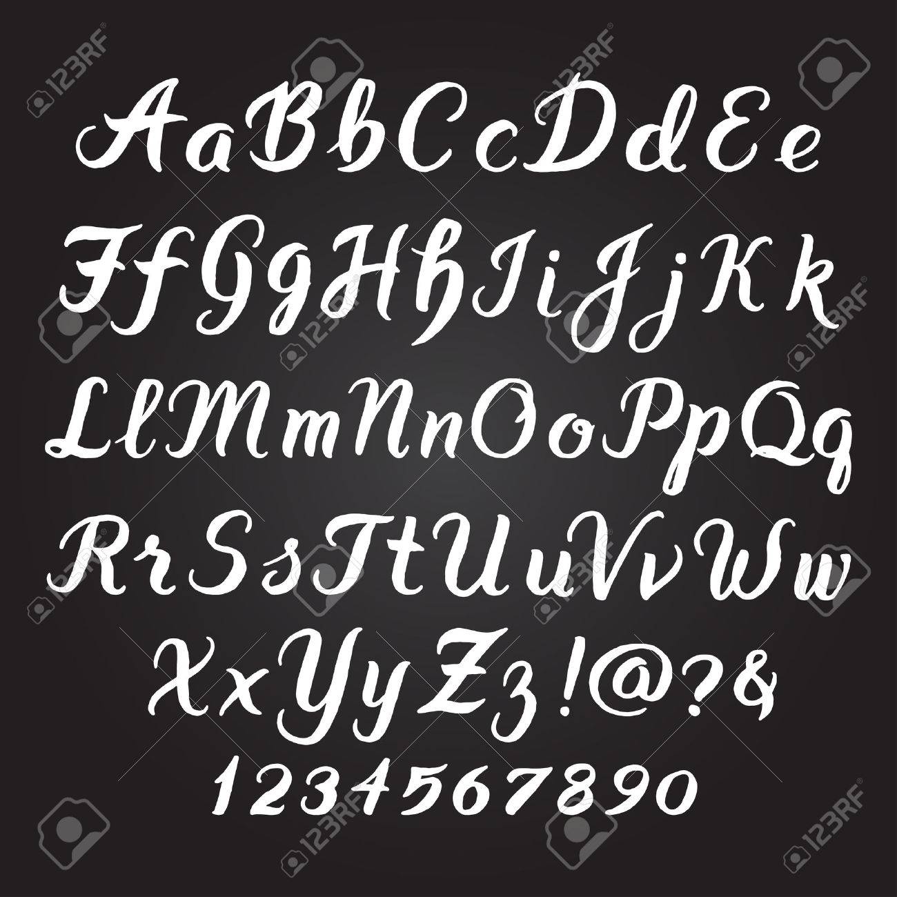 Handwritten alphabet vector font. Hand drawn brush script letters on black background. Stock vector lettering typography - 53202230 Handwritten alphabet vector font. Hand drawn brush script letters on black background. Stock vector lettering typography - 53202230