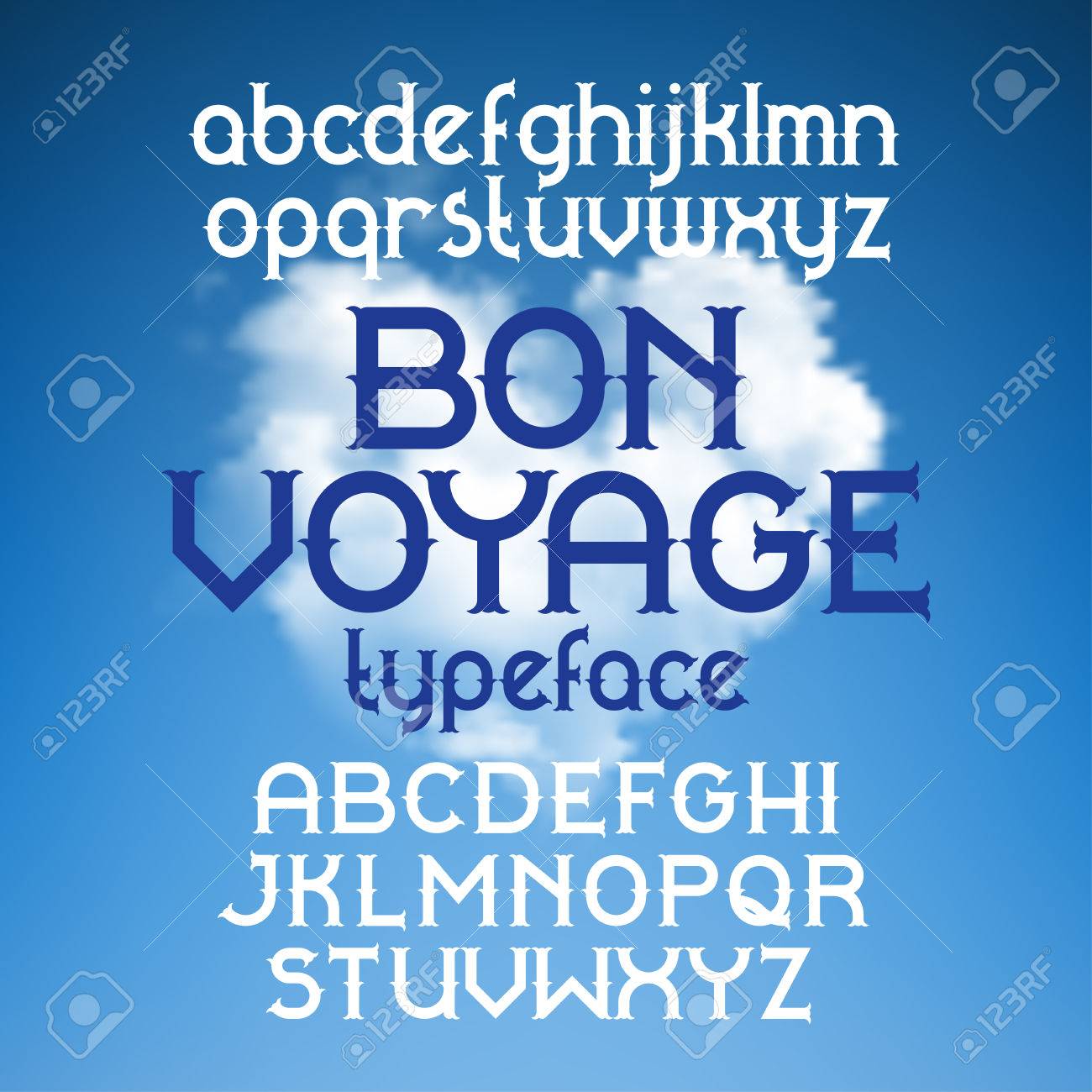 カスタム レトロ書体いってらっしゃい ビンテージ アルファベット フォント ハート形 Cloudscape の背景に設定のイラスト素材 ベクタ Image