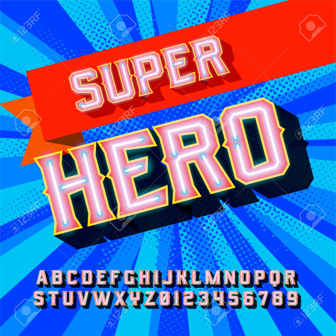 superhero font 3d vintage alphabet letters vector retro free superhero font