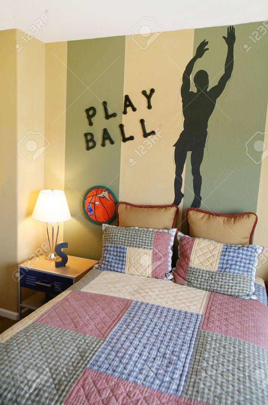 A Sports Bedroom With A Basketball Theme Stock Photo Picture And