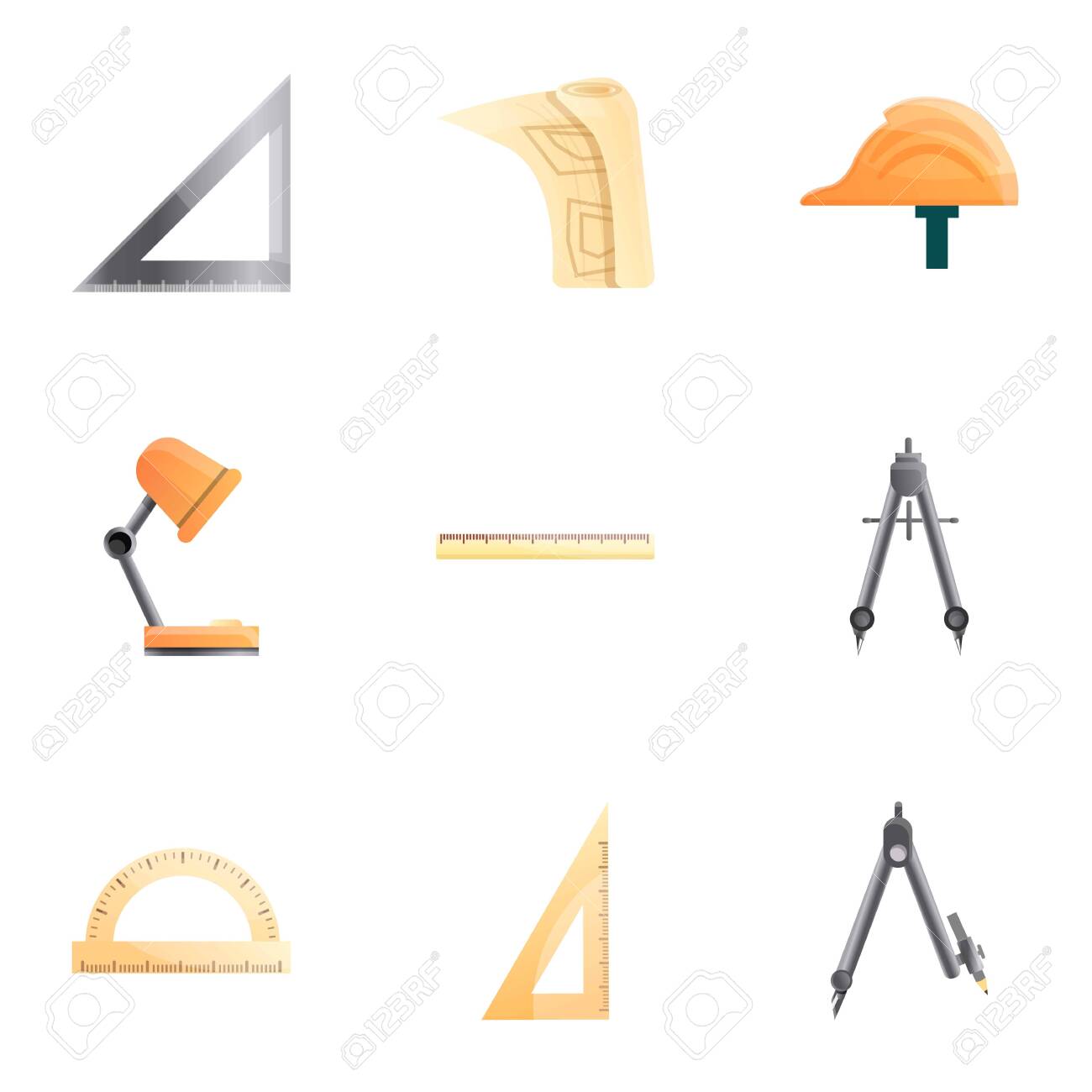 Architect Equipment Icon Set. Cartoon Set Of 9 Architect Equipment