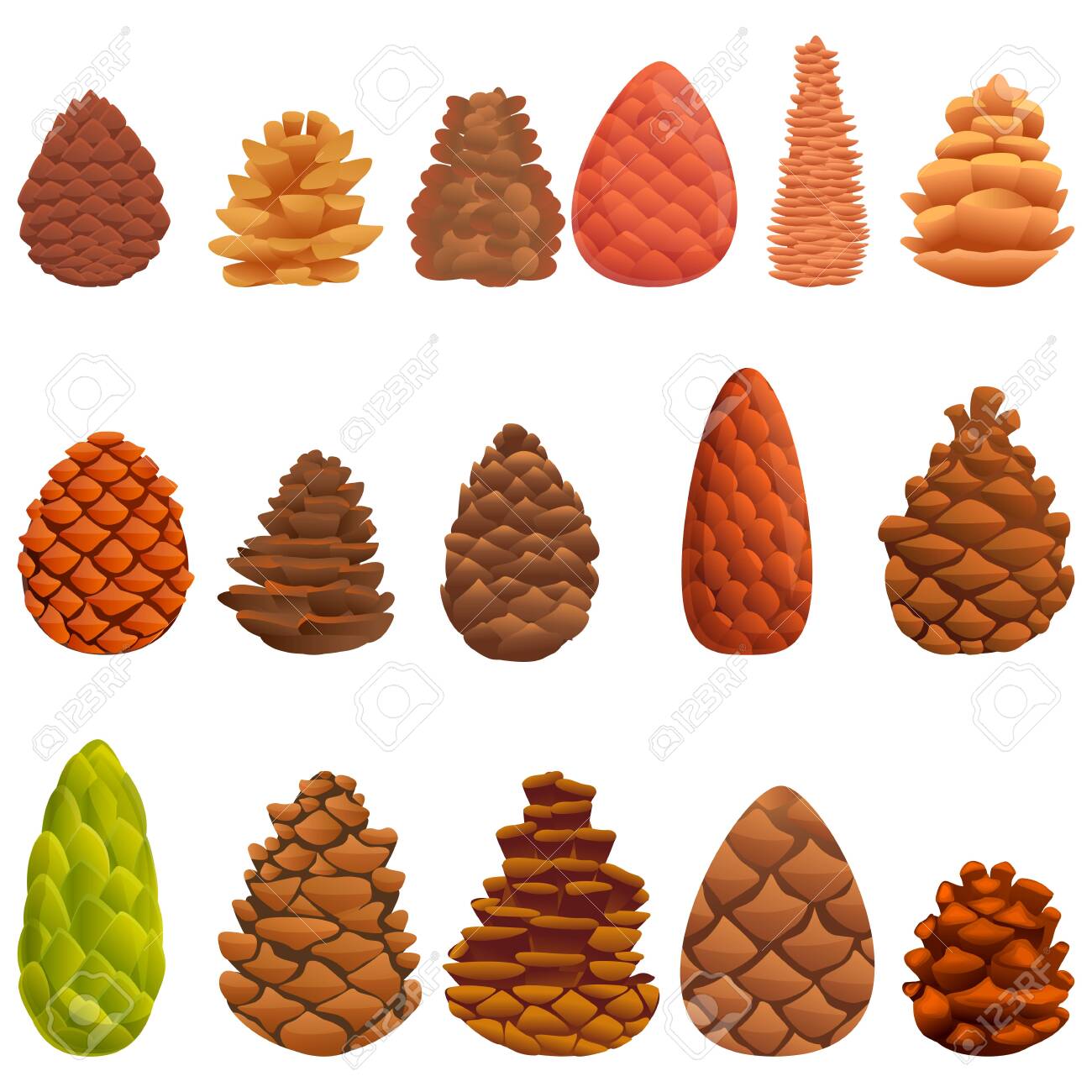 Pine Cone Icons Set Cartoon Set Of Pine Cone Vector Icons For Web Design Royalty Free Cliparts Vectors And Stock Illustration Image 144205180