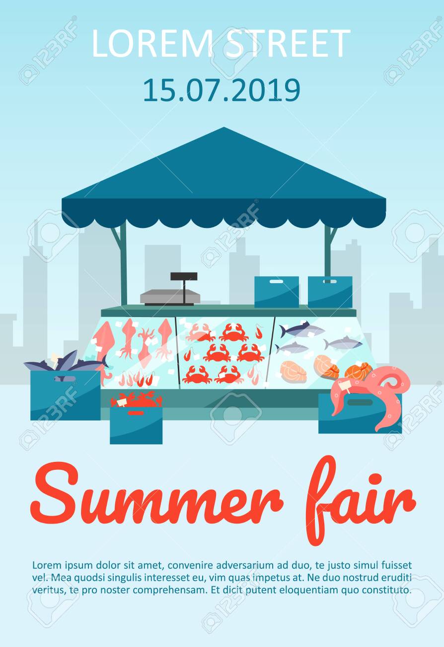 Summer Food Fair Brochure Template. Seafood Market Stall With In Summer Fair Flyer Template