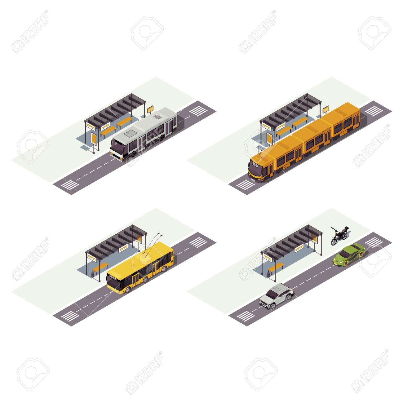 City transport isometric color vector illustration. Public urban transportation infographic. Bus stop. Tram, trolleybus, cars and motorcycle. Auto 3d concept isolated on white background - 130419160 City transport isometric color vector illustration. Public urban transportation infographic. Bus stop. Tram, trolleybus, cars and motorcycle. Auto 3d concept isolated on white background - 130419160