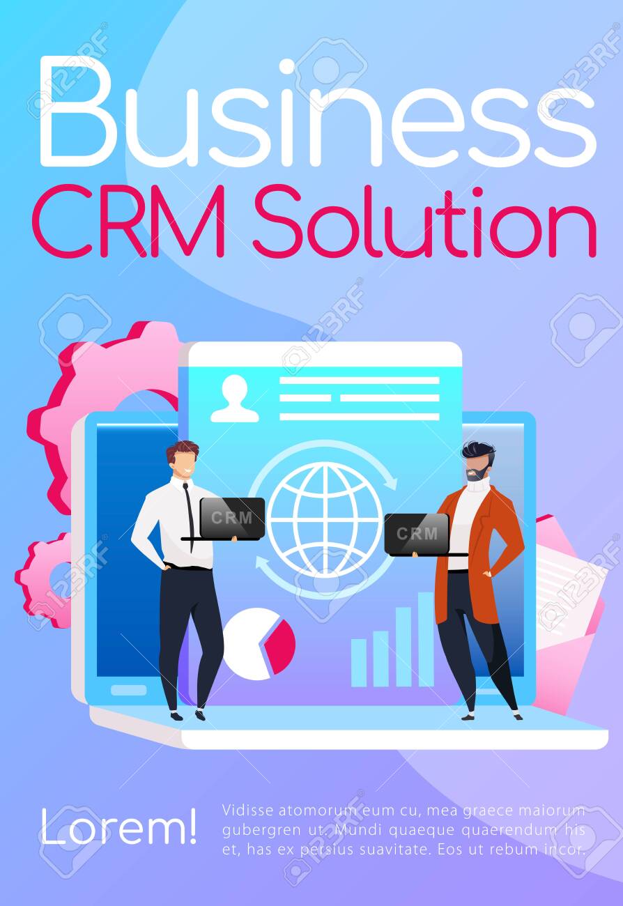 Business CRM Solution Poster Flat Vector Template. Collaboration Inside One Page Book Report Template