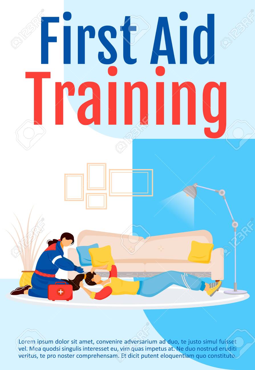 first-aid-training-poster-flat-vector-template-healthcare-assistance-patient-rescue-brochure-booklet-one-page-concept-design-with-cartoon-characters-emergency-medical-help-flyer-leaflet-royalty-free-svg-cliparts-vectors-and-stock