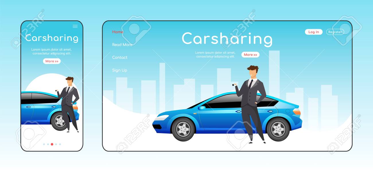 Carsharing Responsive Landing Page Flat Color Vector Template Carpooling Service Homepage Layout One Page Website Ui With Cartoon Character Ride Share Adaptive Webpage Cross Platform Design Royalty Free Cliparts Vectors And Stock
