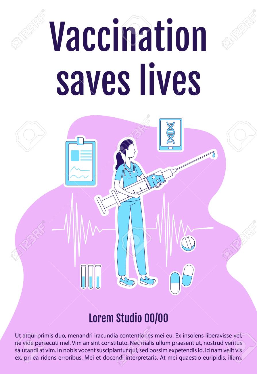 Vaccination saves lives poster flat silhouette vector template. Virus prevention. Brochure, booklet one page concept design with cartoon characters. Medical procedure flyer, leaflet with text space - 144723280 Vaccination saves lives poster flat silhouette vector template. Virus prevention. Brochure, booklet one page concept design with cartoon characters. Medical procedure flyer, leaflet with text space - 144723280