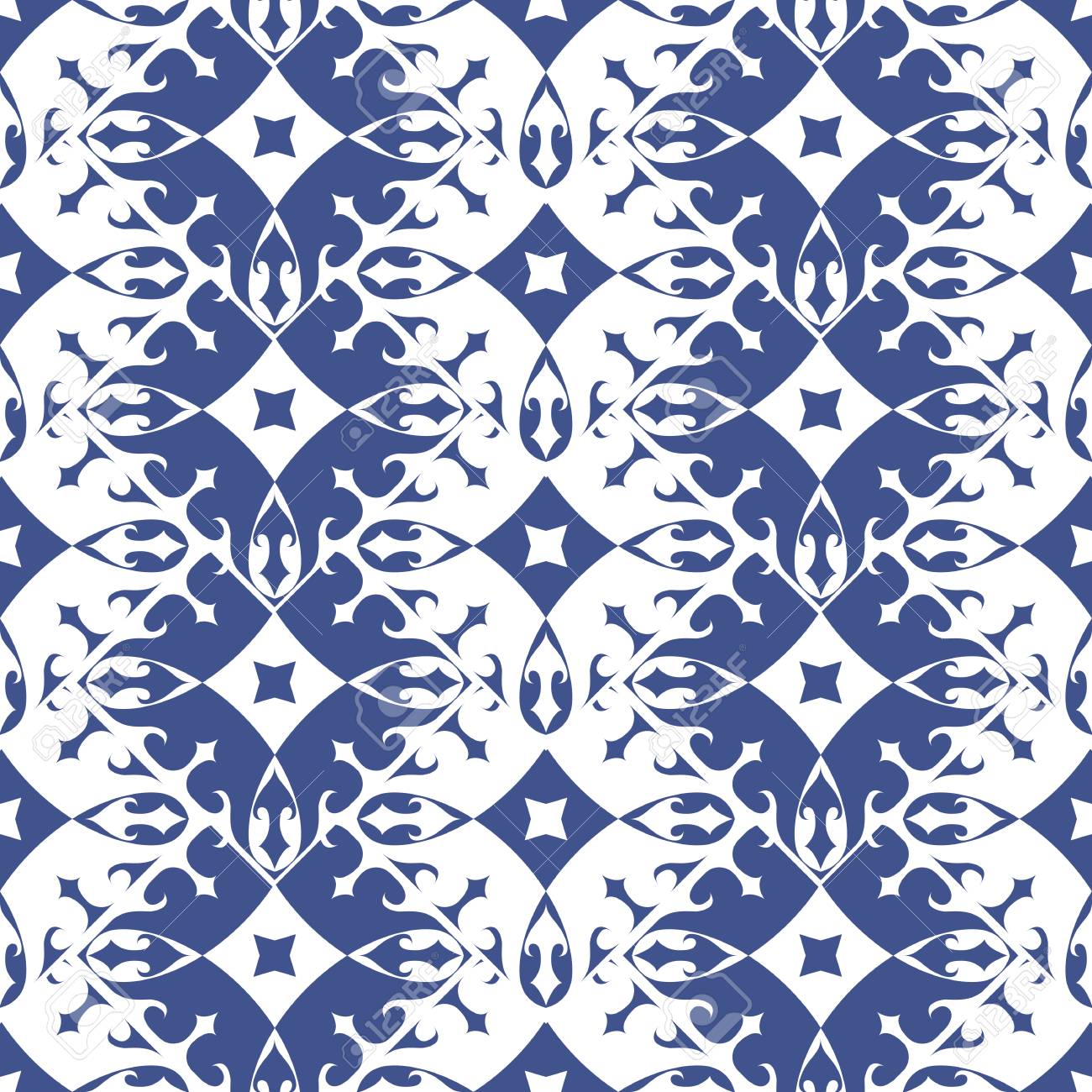 vector seamless tiles background in portuguese style blue and white