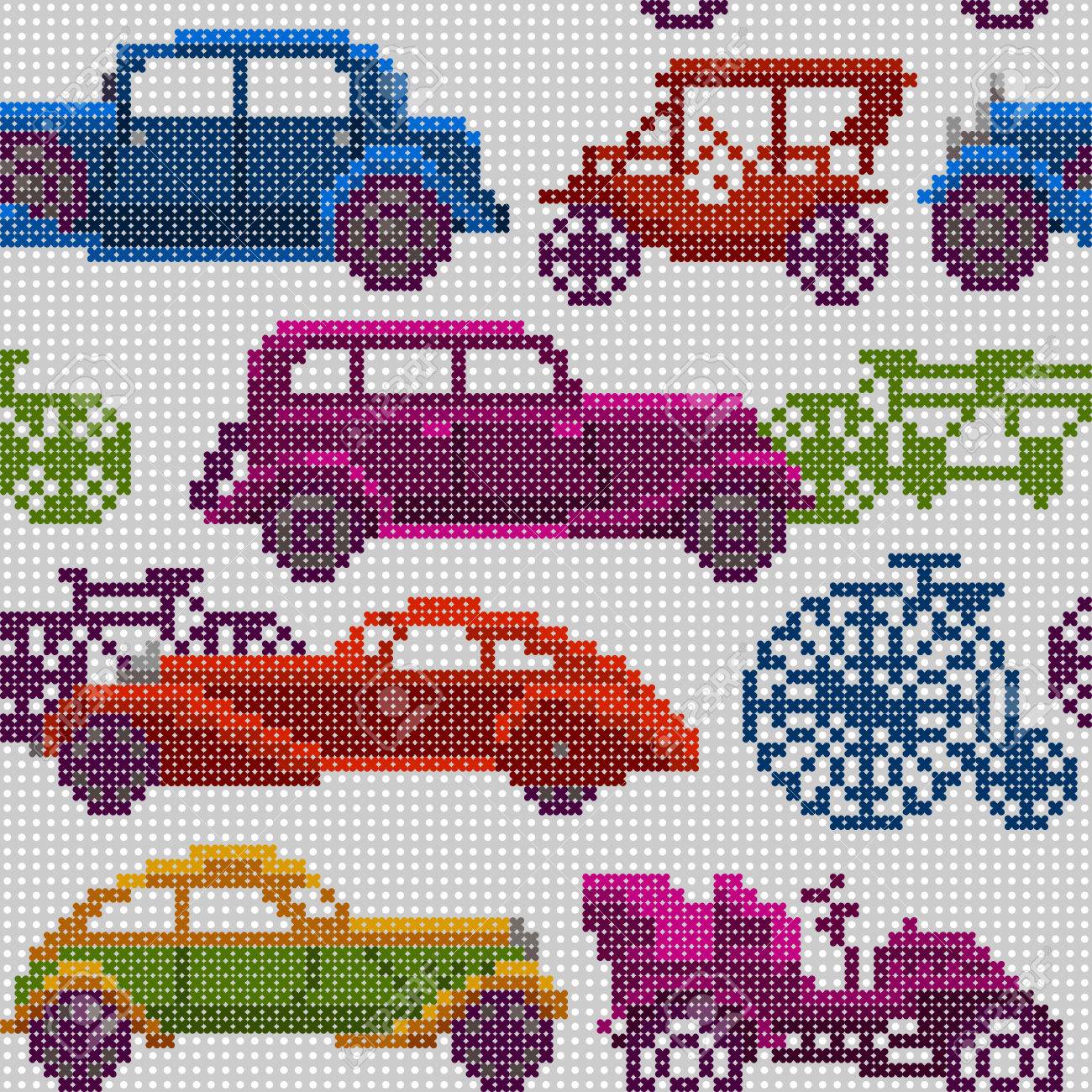 Seamless Illustration Of Colorful X Stitch Textured Old Timer Royalty Free Cliparts Vectors And Stock Illustration Image 38972874