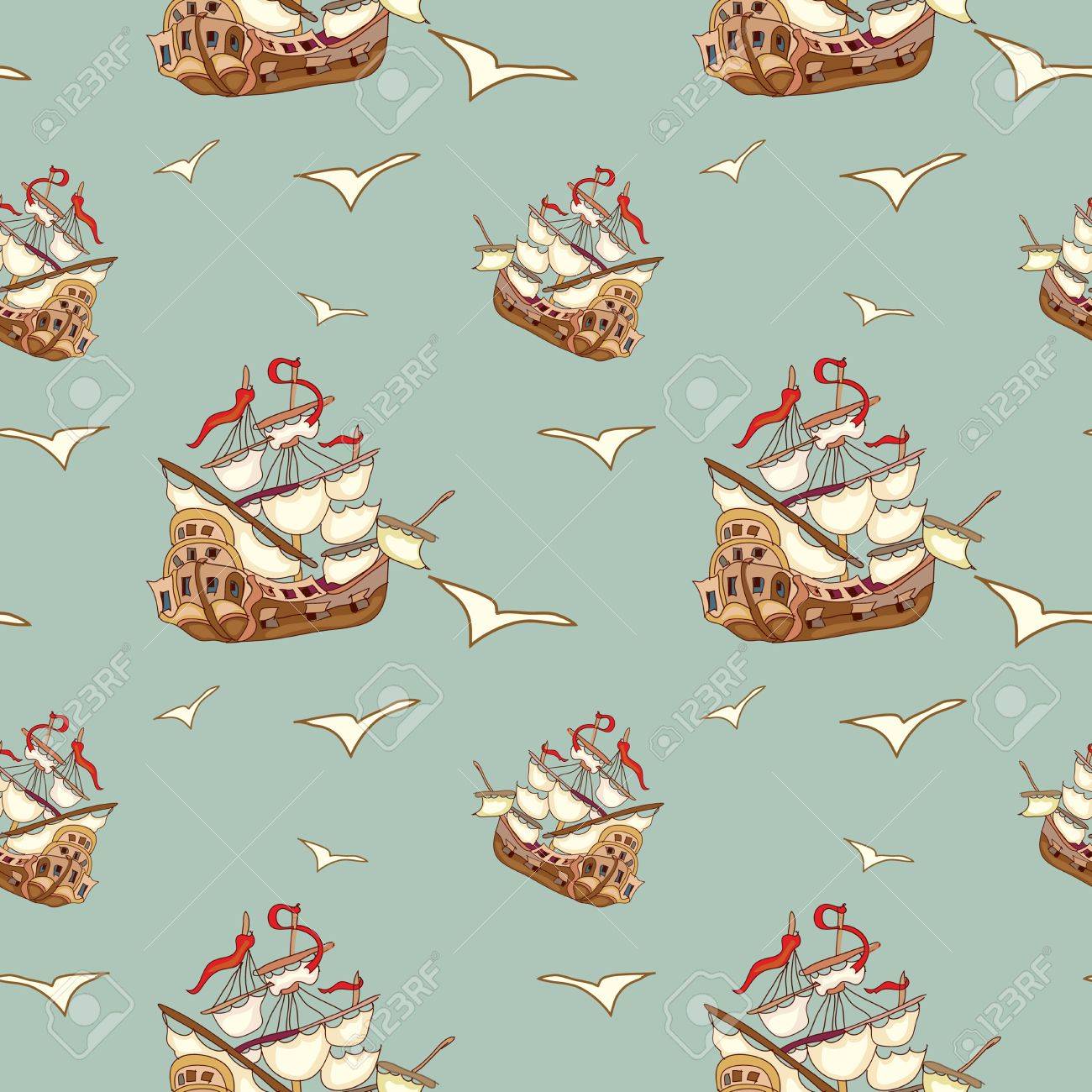 海賊船のシームレス パターン のイラスト素材 ベクタ Image