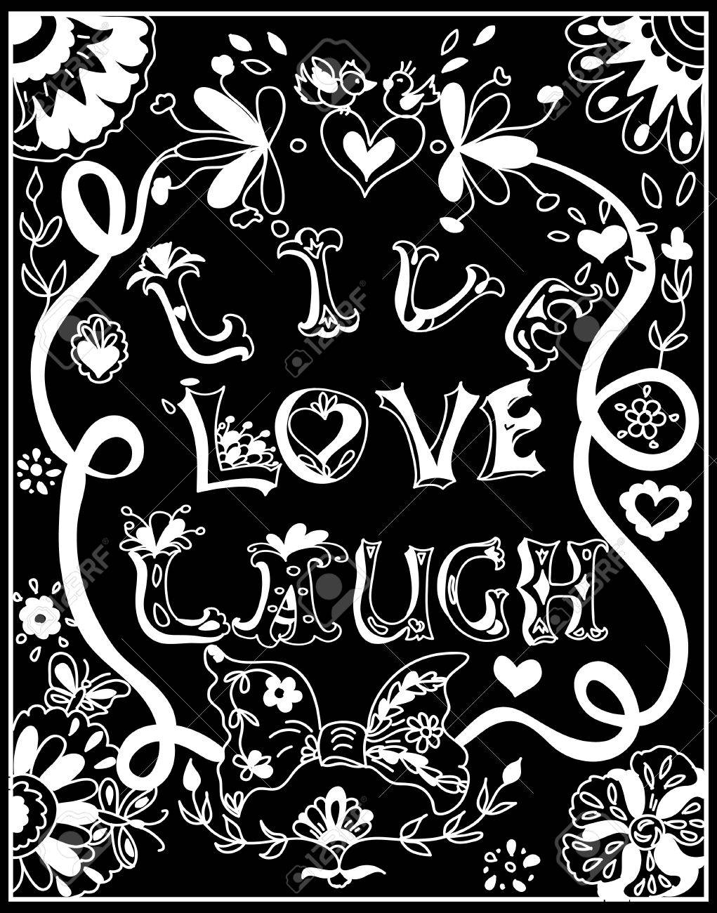 Poster Coloriage Decoratif Amour En Direct Rire Craie Sur Le Tableau Noir Clip Art Libres De Droits Svg Vecteurs Et Illustration Image