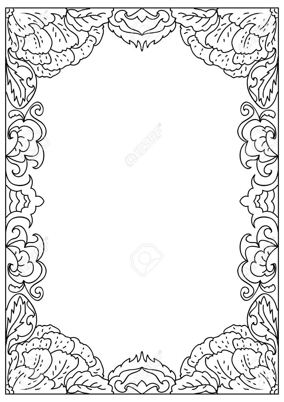 decorative abstract square a4 format coloring page frame isolated
