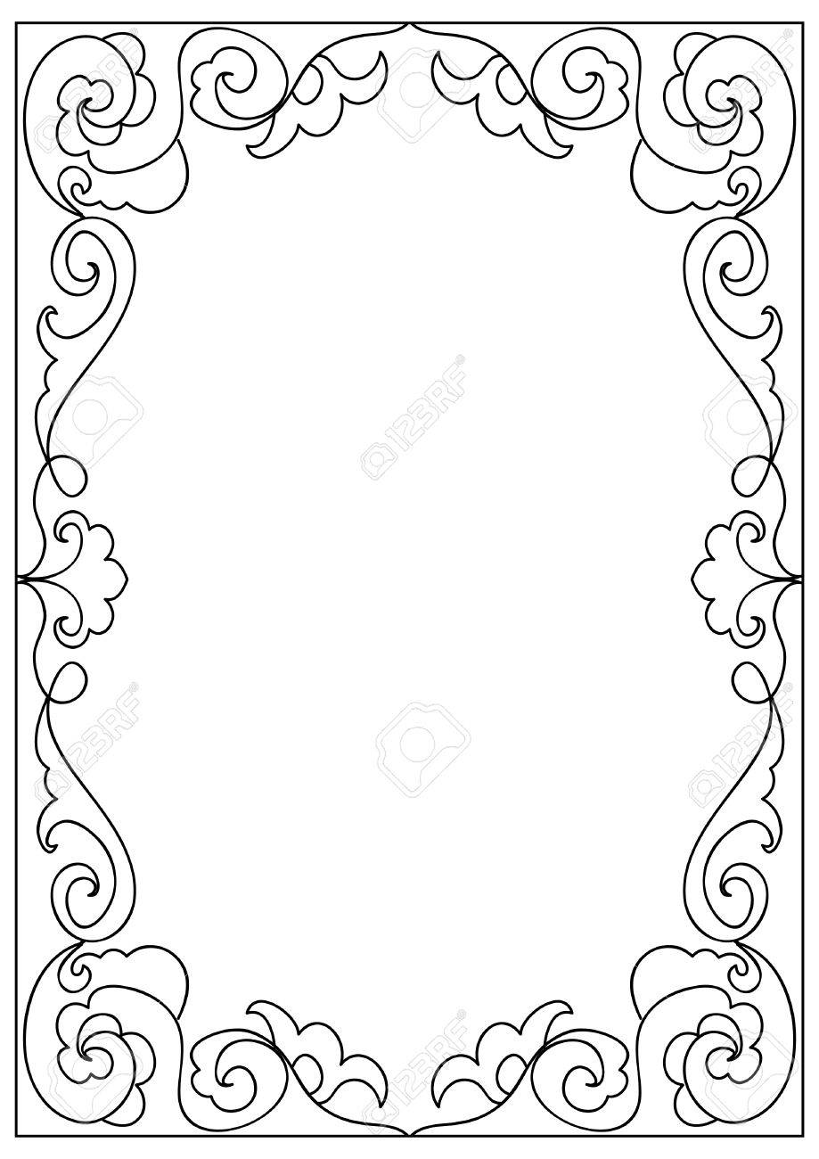 decorative abstract square a4 format coloring page frame isolated