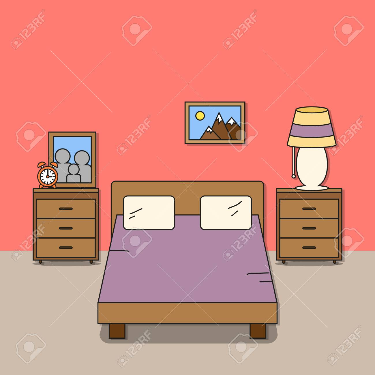 Design Of Room Bedroom With Bed Two Bedside Tables Desk Lamp