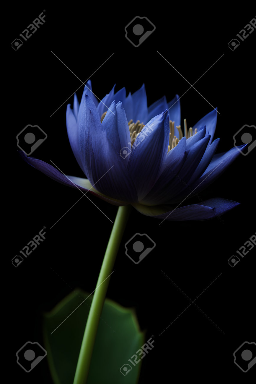 Lotus Flower Isolated On Black Background. Blue Water Lily. Фотография,  картинки, изображения и сток-фотография без роялти. Image 206839097
