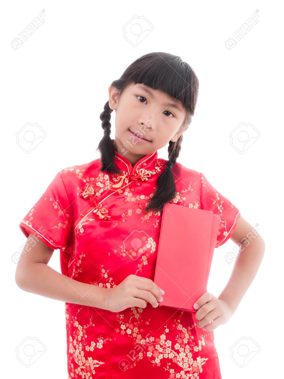 かわいい女の子が赤い服を着て中国語に合わせて の写真素材 画像素材 Image