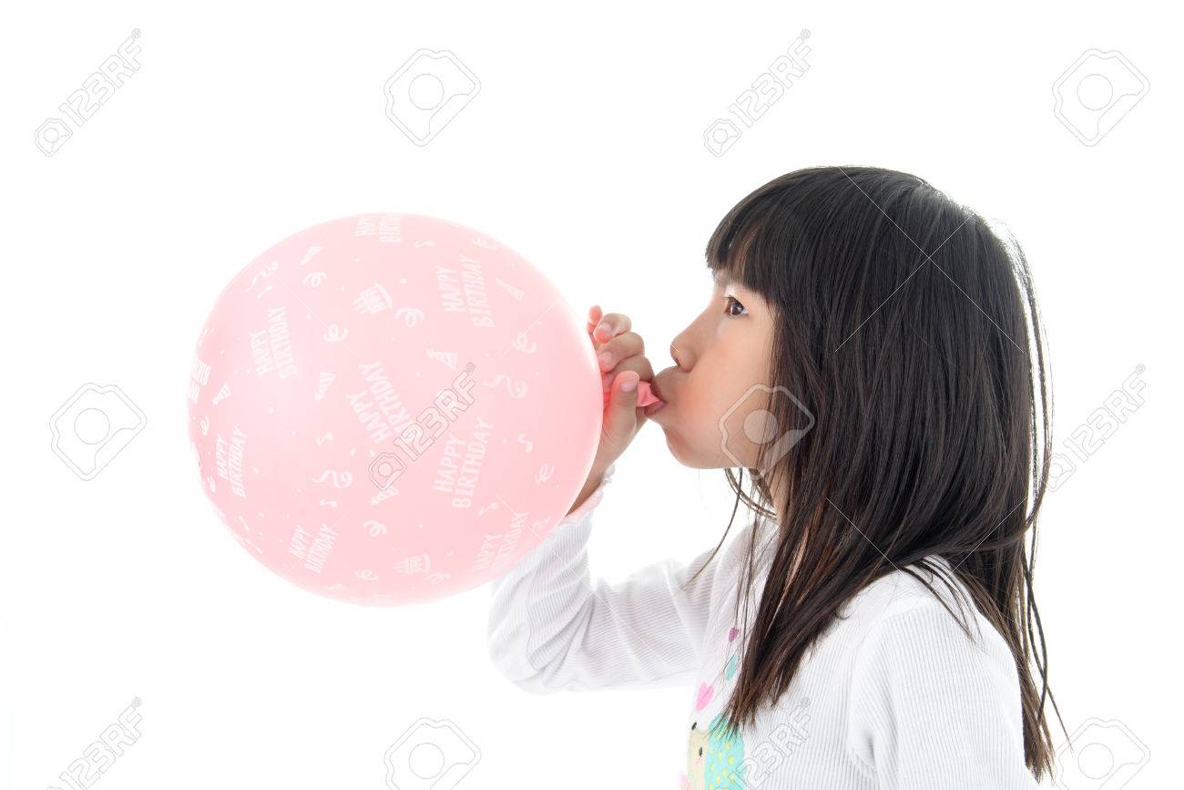 Happy Birthday Balloons How To Blow Little Girl Inflate A Pink Balloon With Happy Birthday Stock Photo, Picture  And Royalty Free Image. Image 59175468.
