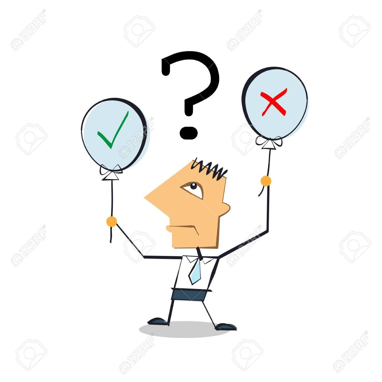 はいまたは No のサインとイラスト ビジネスマン漫画文字持株風船をベクトル 右または間違っている表現間の意思 のイラスト素材 ベクタ Image