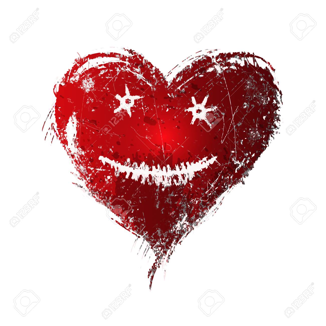 バレンタインの日に笑顔の顔と赤いハート形のベクトル イラスト 手書きのミックス技術を水彩で描いた グランジ テクスチャ あなたの設計のための白い背景の分離 のイラスト素材 ベクタ Image