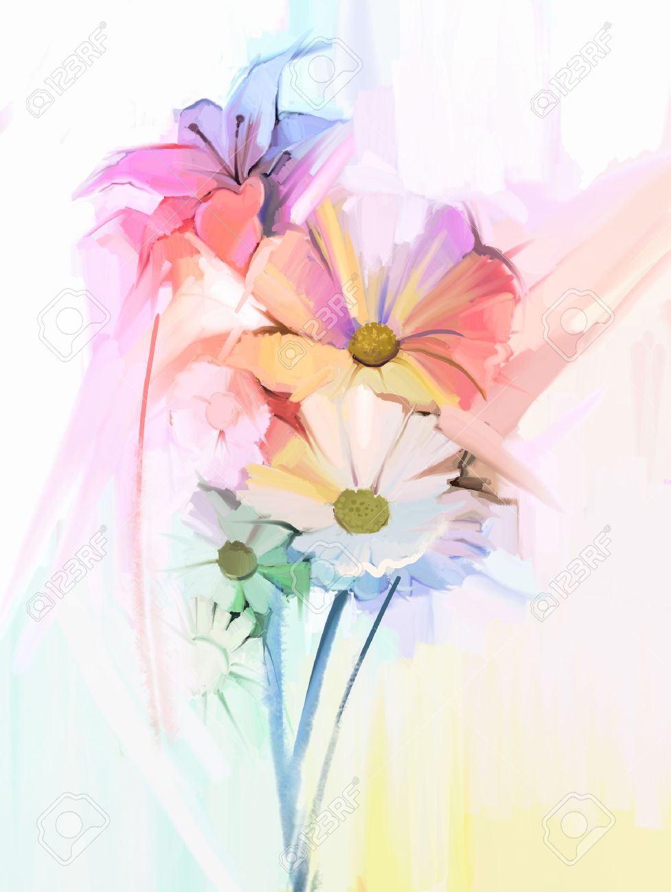 Still Life Of White Color Flowers With Soft Pink And Purple Still Life Of White Color Flowers With Soft Pink And Purple
