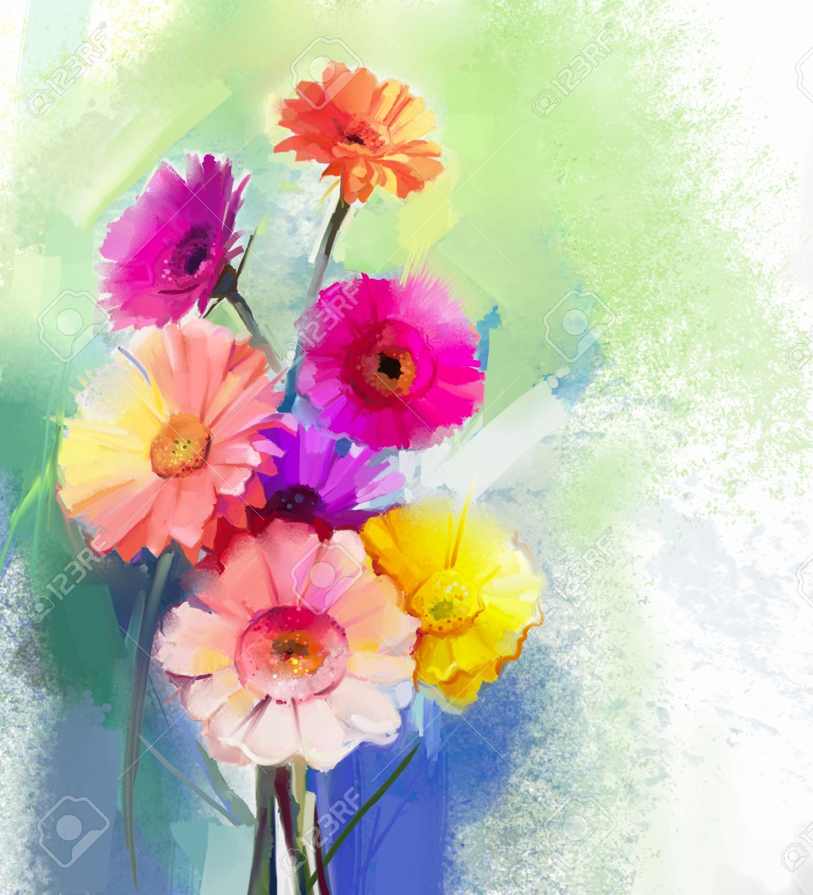 Bouquet De Fleurs Jaunes Dans La Vase Bleu Nature Morte