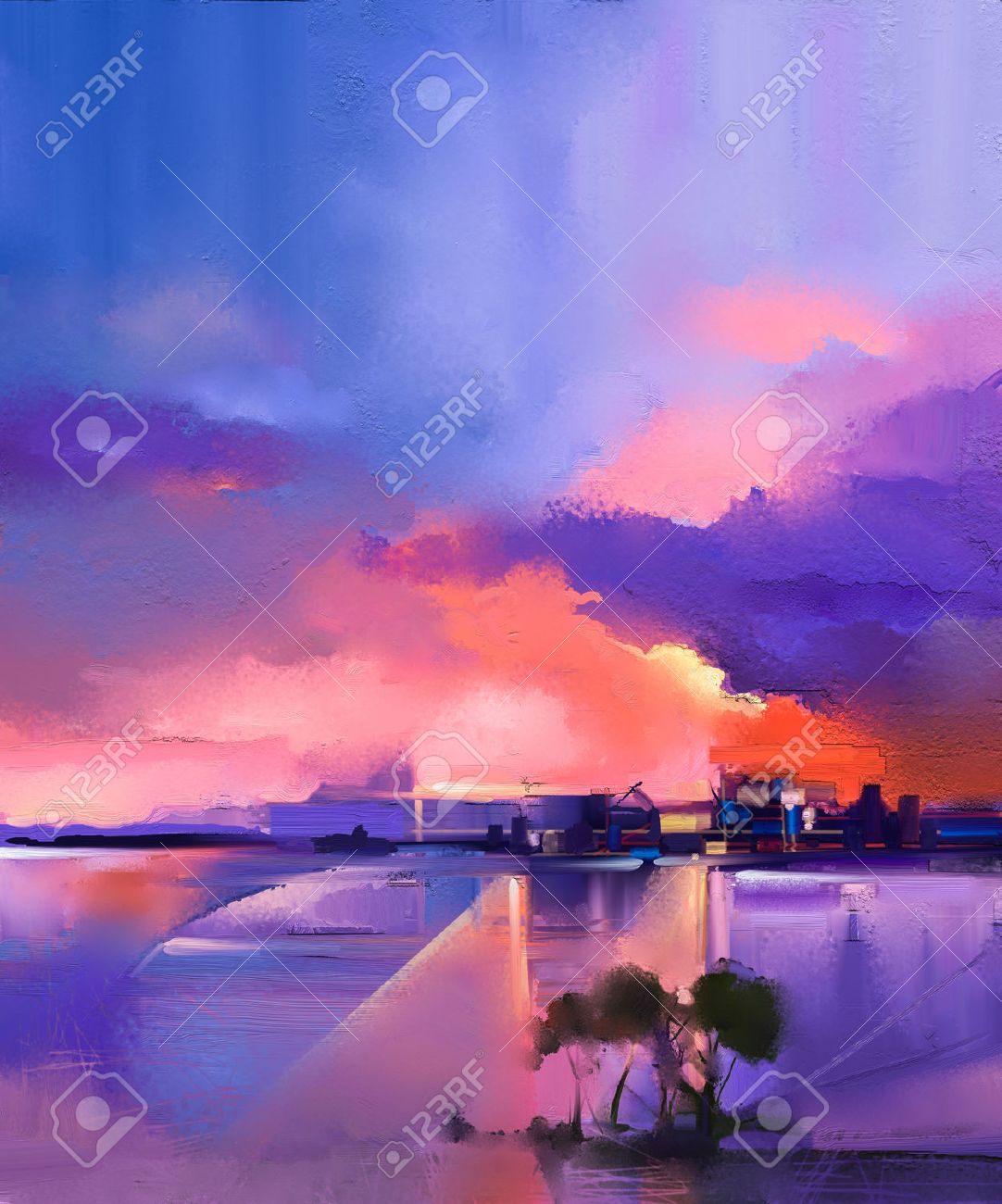 油絵 海 雲 紫 油絵 海 雲 紫