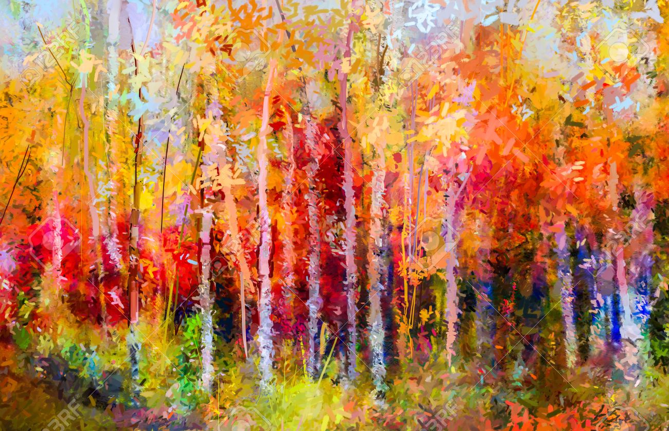 Oil painting landscape - colorful autumn trees. Semi abstract paintings image of forest, aspen tree with yellow and red leaf. Autumn, Fall season nature background. Hand Painted Impressionist, outdoor landscape. - 69741927 Oil painting landscape - colorful autumn trees. Semi abstract paintings image of forest, aspen tree with yellow and red leaf. Autumn, Fall season nature background. Hand Painted Impressionist, outdoor landscape. - 69741927