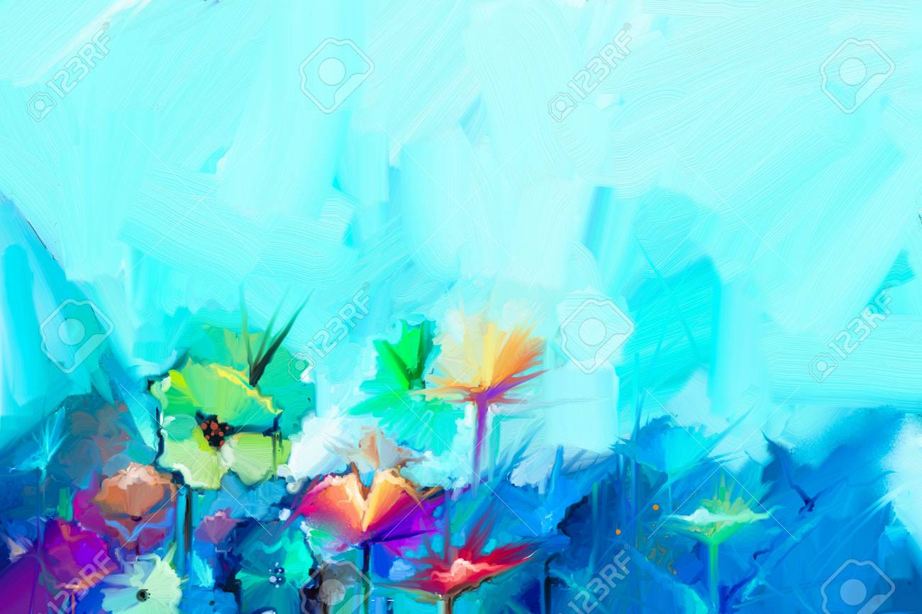 油彩画【花】抽象, image size:1300x866