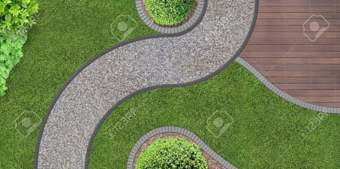 foot path through the garden in aerial view - 37004198 foot path through the garden in aerial view - 37004198