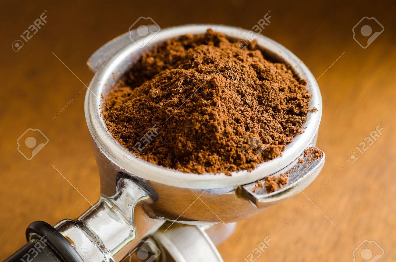 Ground Coffee In A Portafilter Prepare To Make Espresso Stock Photo Ground Coffee In A Portafilter Prepare To Make Espresso Stock Photo