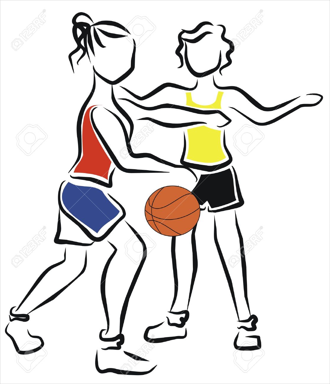 women playing a basketball game basketball game drawing