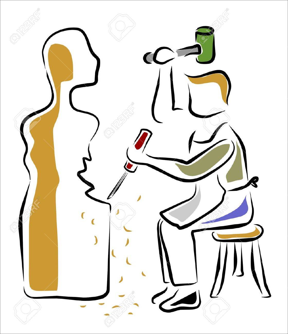 彼のスタジオで像を彫刻彫刻家のイラスト素材 ベクタ Image