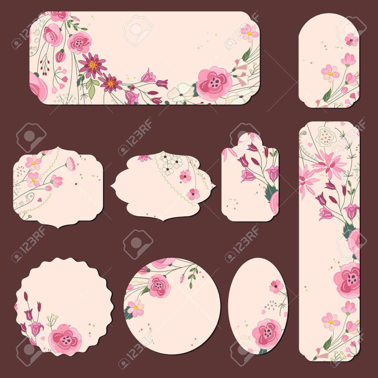 collection with different paper labels for wedding announcements