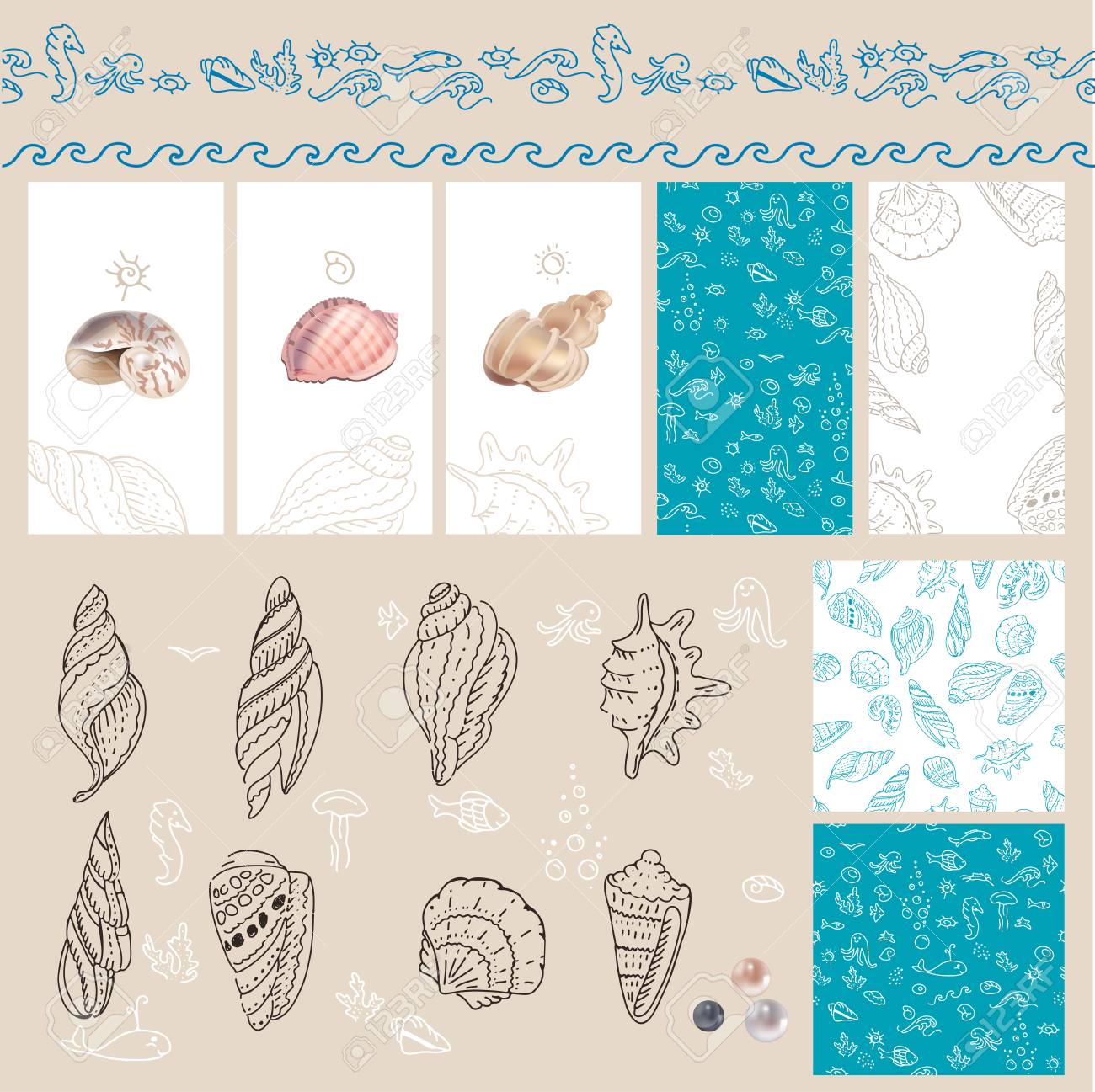templates with sea shells and marine symbols for your design sea shell templates