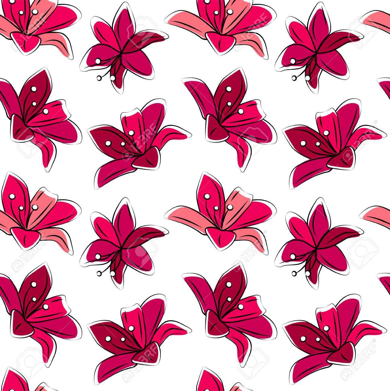 Seamless pattern floreale con gigli stilizzati Colore rosso trama senza fine per il vostro