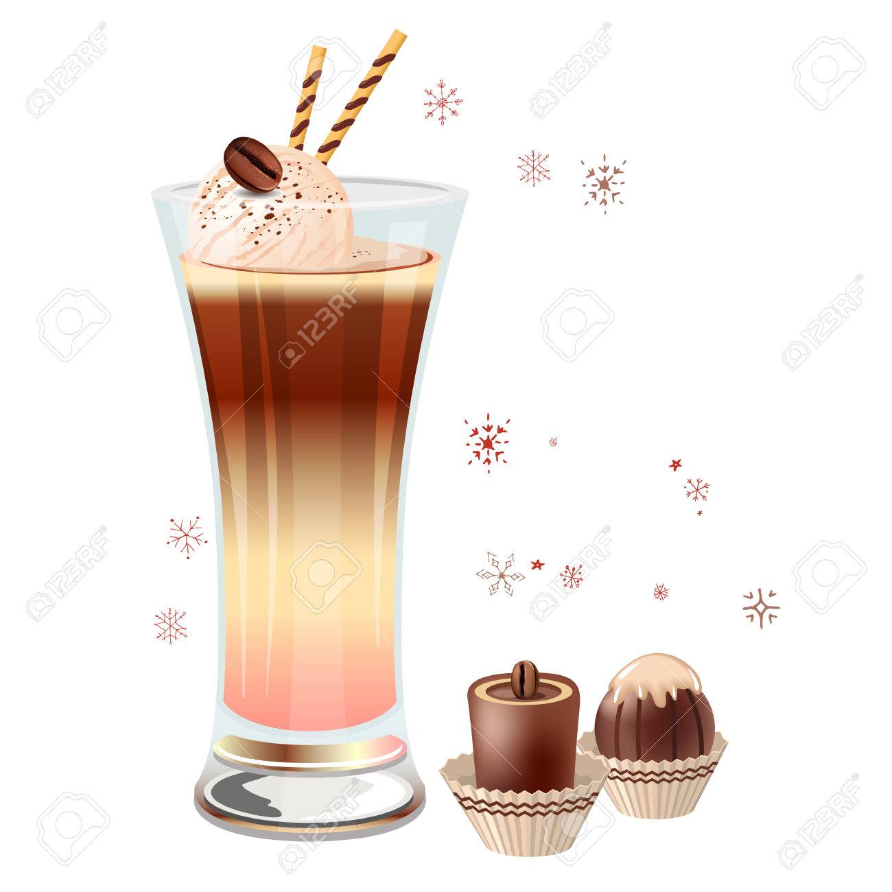 アイス コーヒーとアイスクリームは 白い背景で隔離のガラス 2 つのチョコレート菓子 ベクトル イラスト グラデーション メッシュ レストラン カフェのメニュー のイラスト素材 ベクタ Image