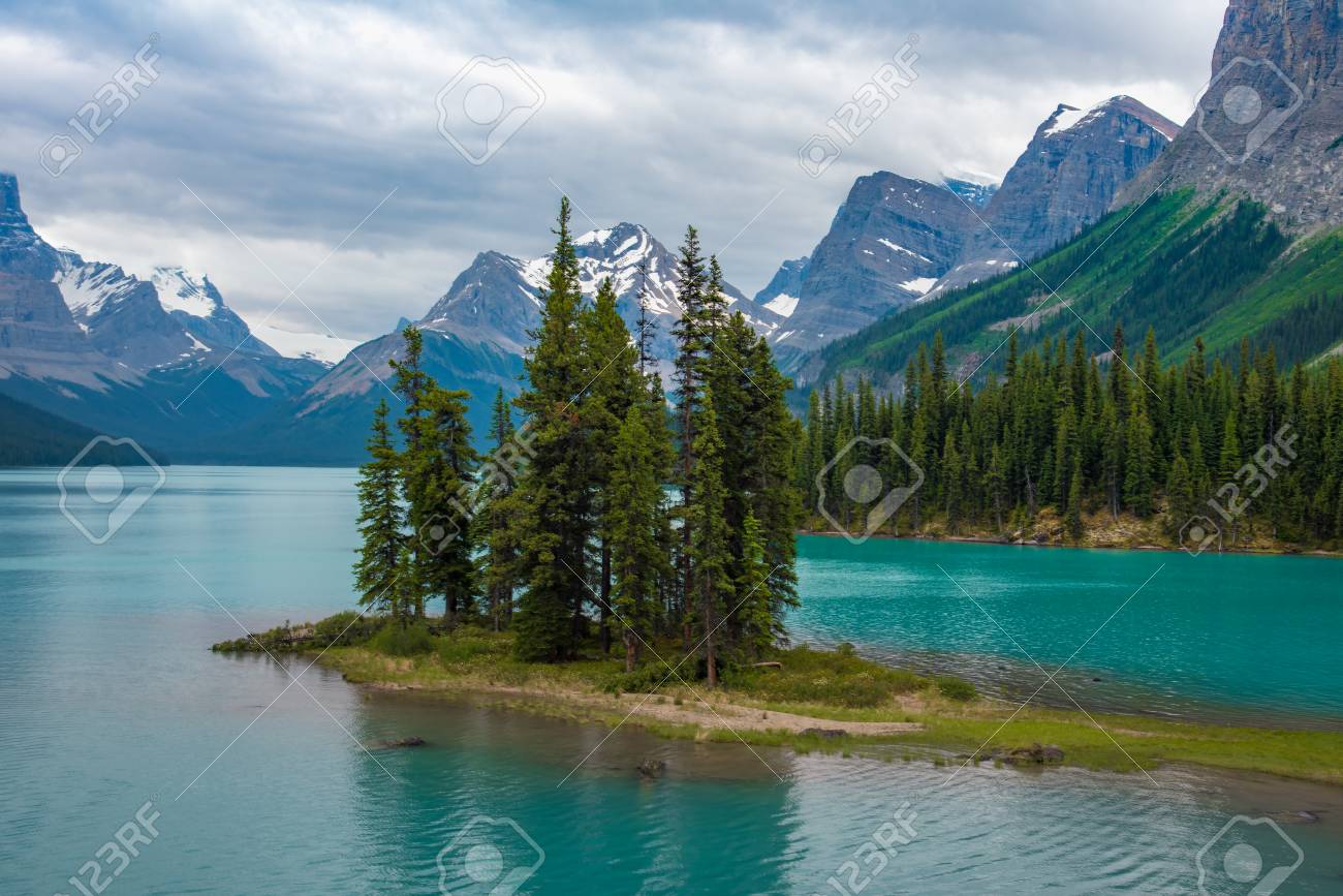 Canada forest landscape of Spirit Island with big mountain in the background, Alberta, Canada. - 115343693 Canada forest landscape of Spirit Island with big mountain in the background, Alberta, Canada. - 115343693