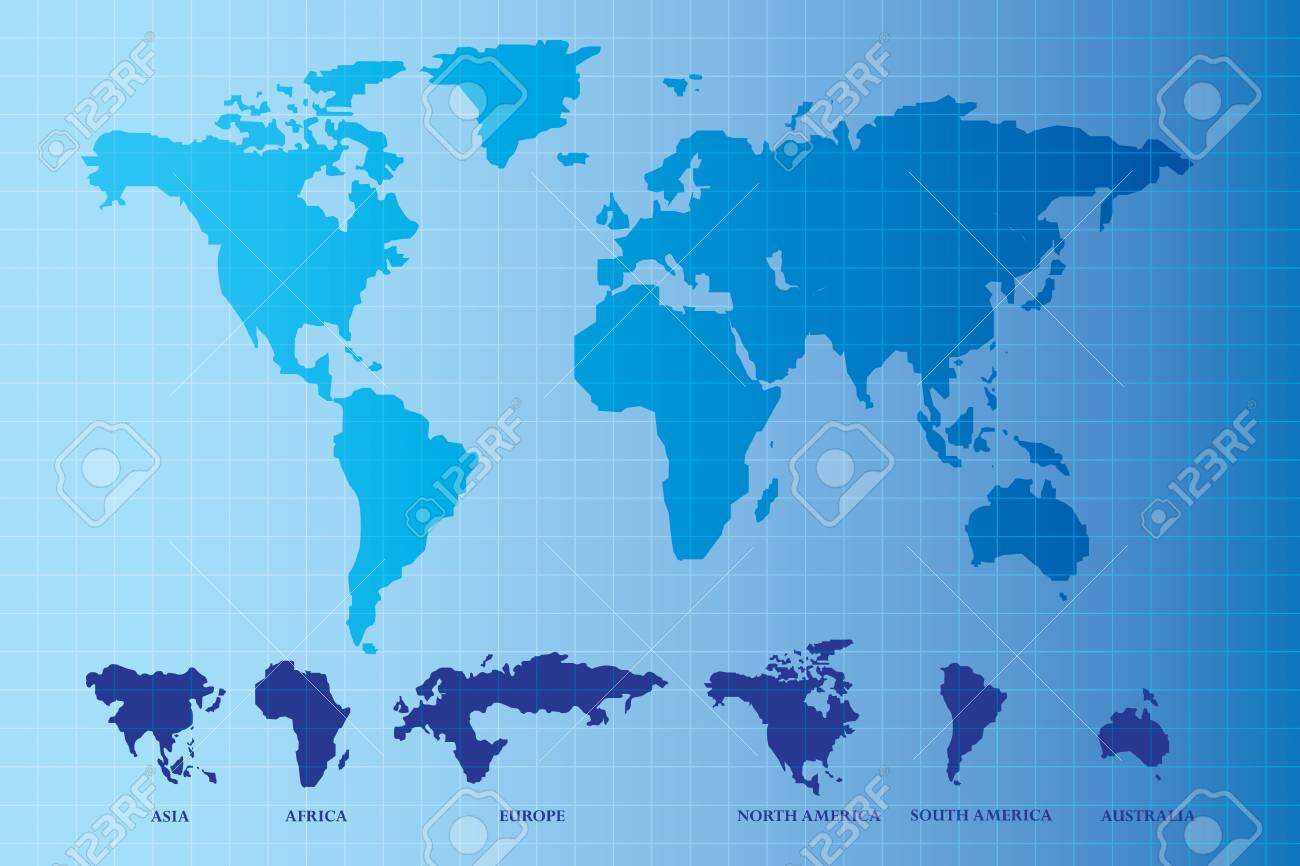 青印刷世界地図のベクター のイラスト素材 ベクタ Image