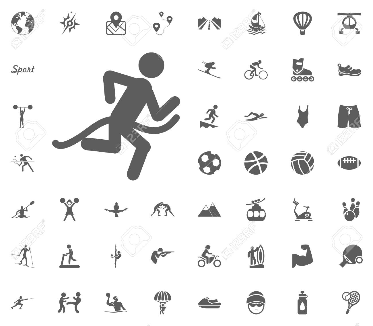 ジョギングアイコン 実行中のアイコン スポーツイラストベクトルセットアイコン 48のスポーツアイコンのセット のイラスト素材 ベクタ Image