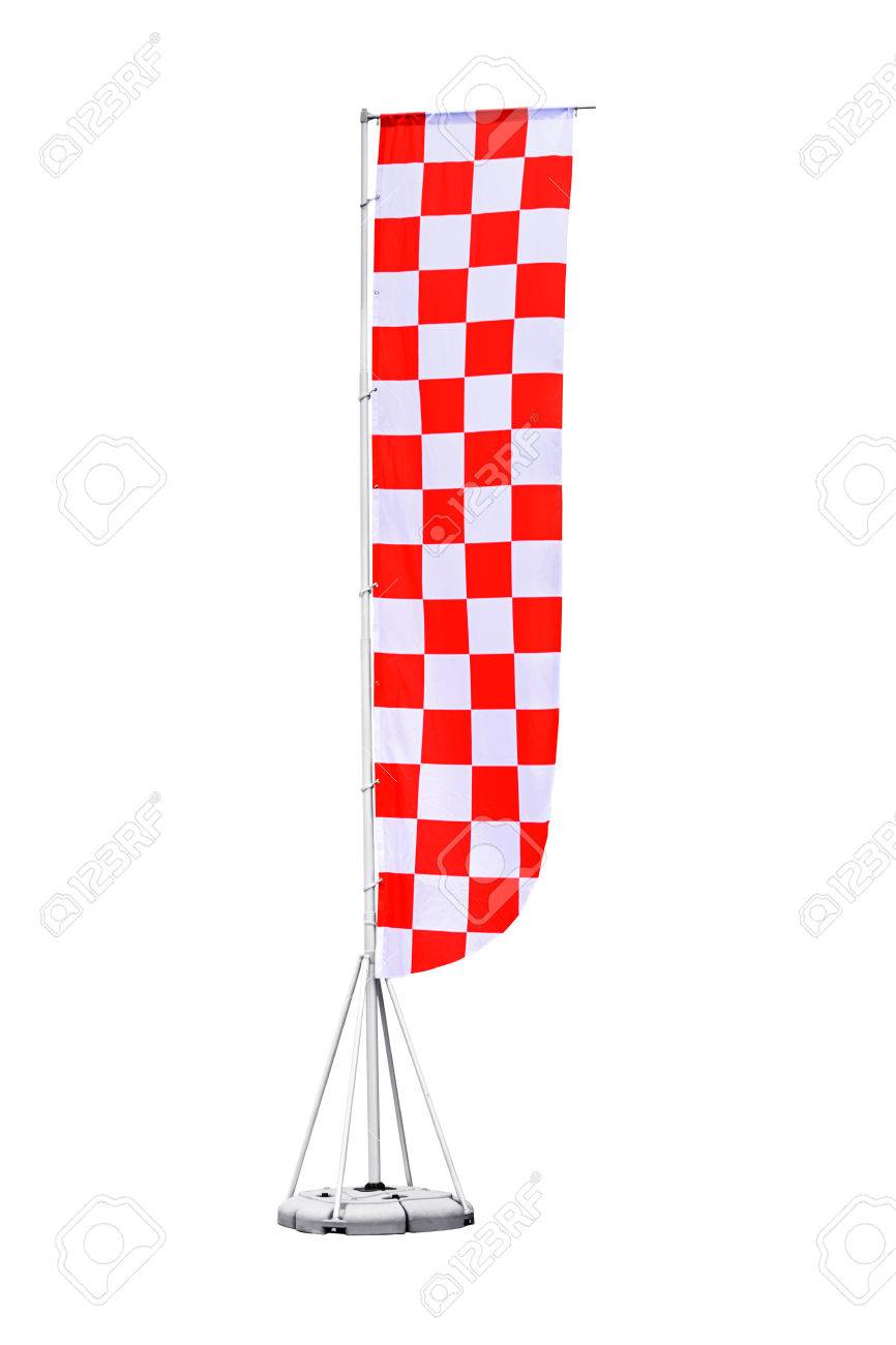 Red And White Checkered Flag On Stand Also Called Beach Flag
