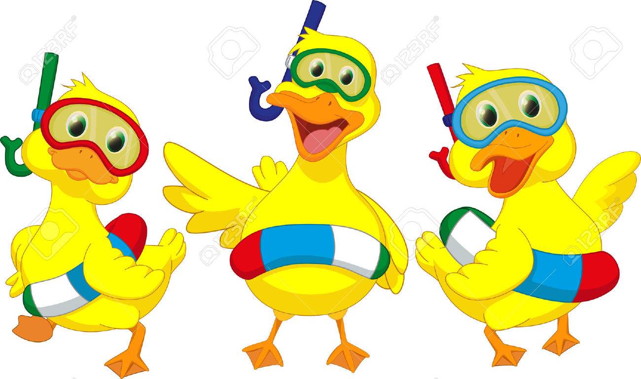 Canard Heureuse De Bande Dessinee Avec Des Bouees Clip Art Libres De Droits Vecteurs Et Illustration Image