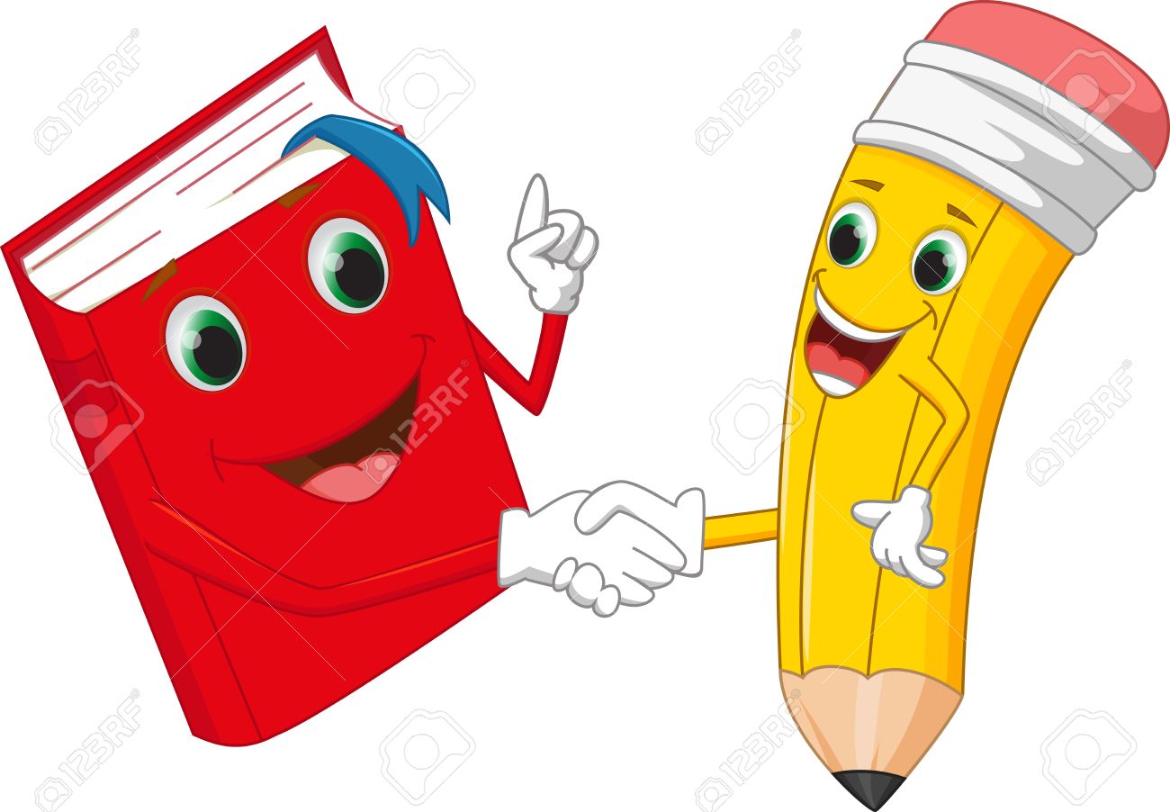 cartoon pencil and books shake hands royalty free cliparts vectors pencil pictures