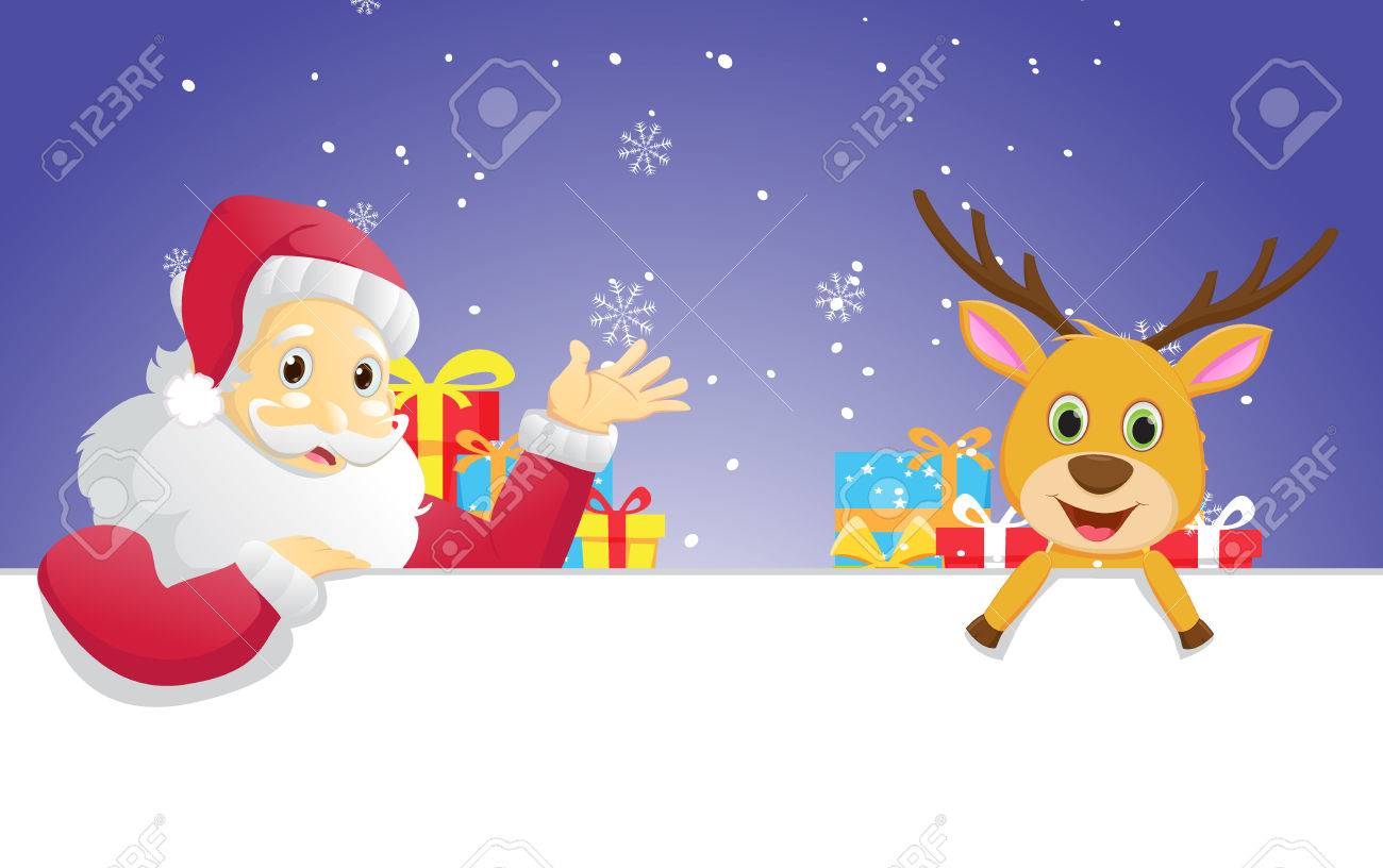 christmas banner santa claus and his reindeer royalty free