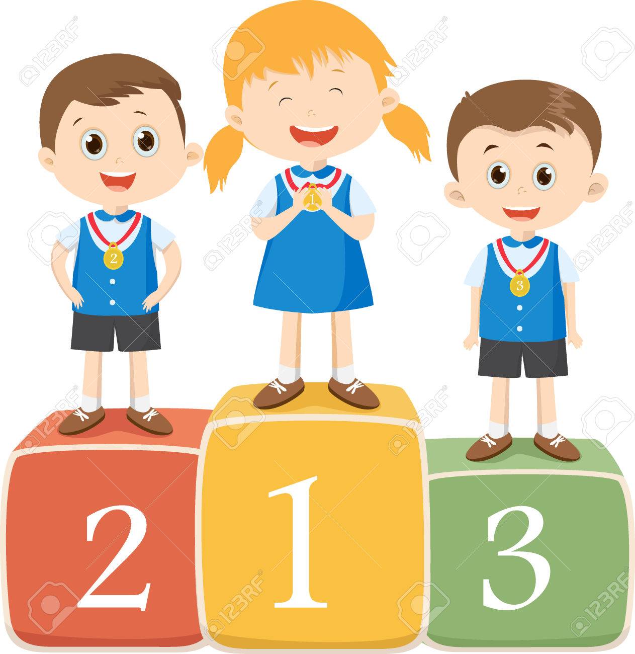 Happy Children Standing On The Winner Podium Royalty Free Cliparts Vectors And Stock Illustration Image 78947899