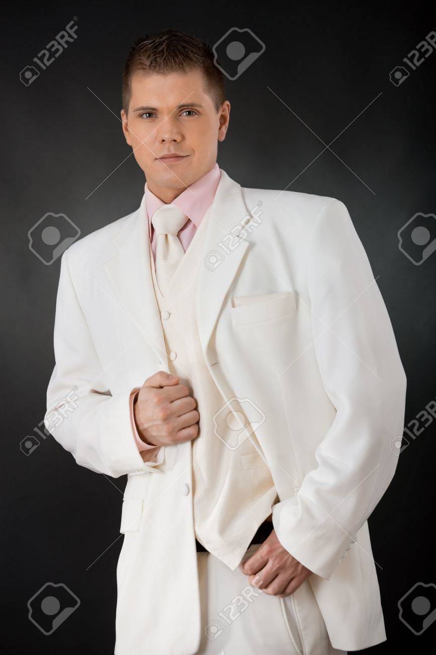 white tux pink shirt