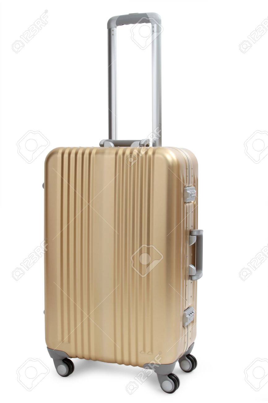 white and gold suitcase