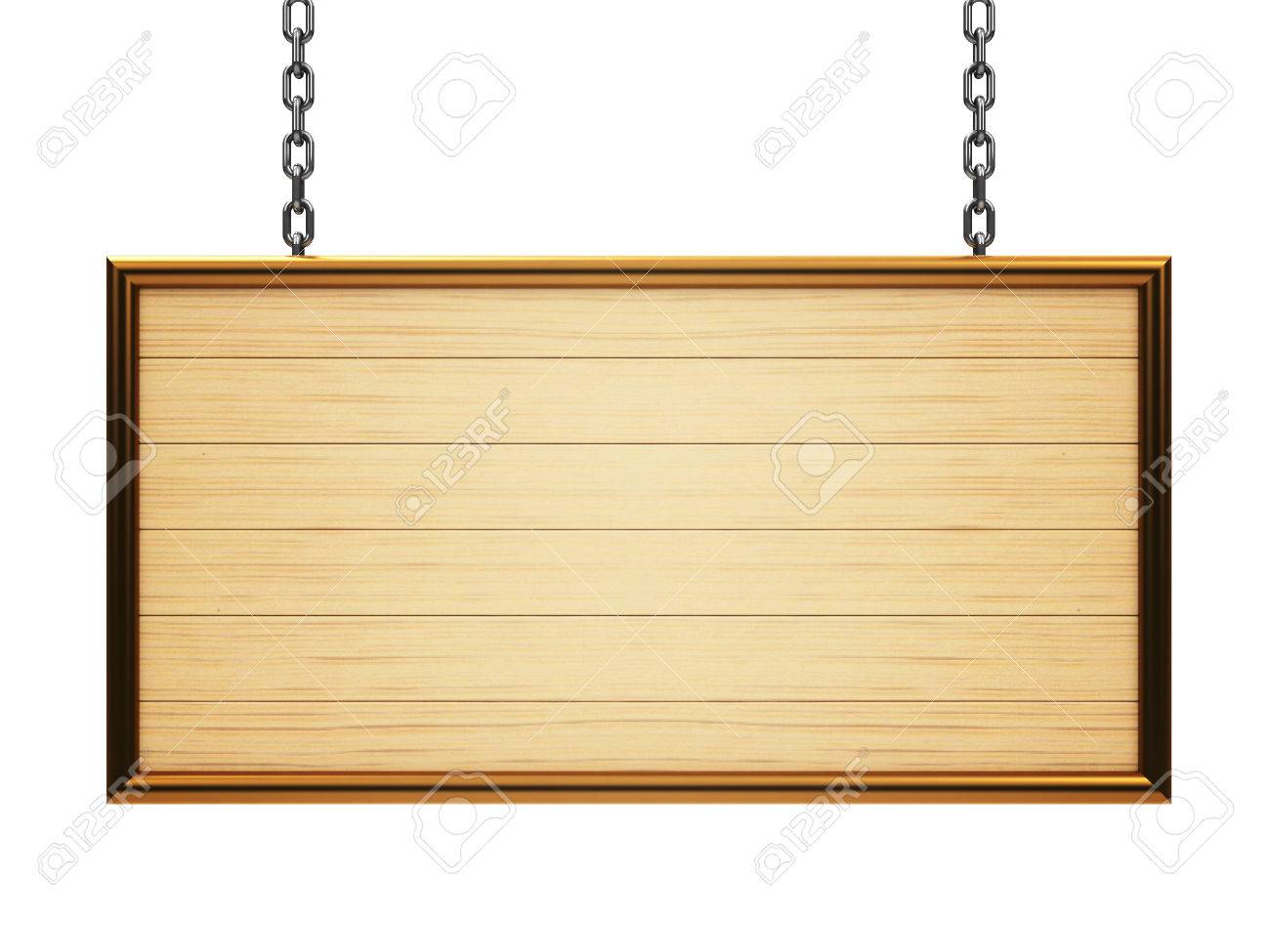チェーンは 白い背景で隔離の長方形の木看板立体造形 の写真素材 画像素材 Image