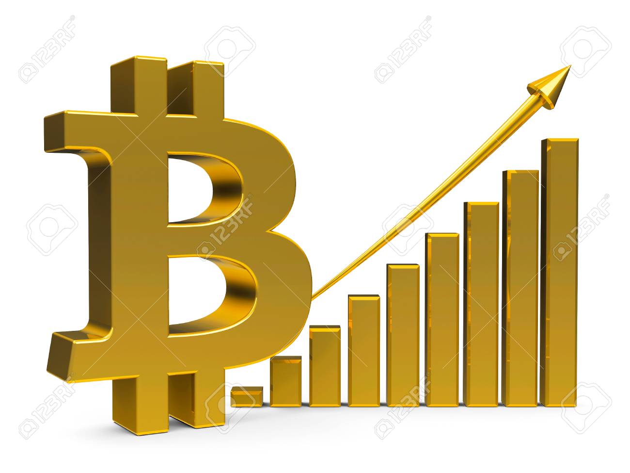 화살표와 비트 코인 기호 골드 비즈니스 그래프는 비트 코인 속도, 3 차원 렌더링, 3D 일러스트의 성장을 나타냅니다 로열티 무료  사진, 그림, 이미지 그리고 스톡포토그래피. Image 96677710